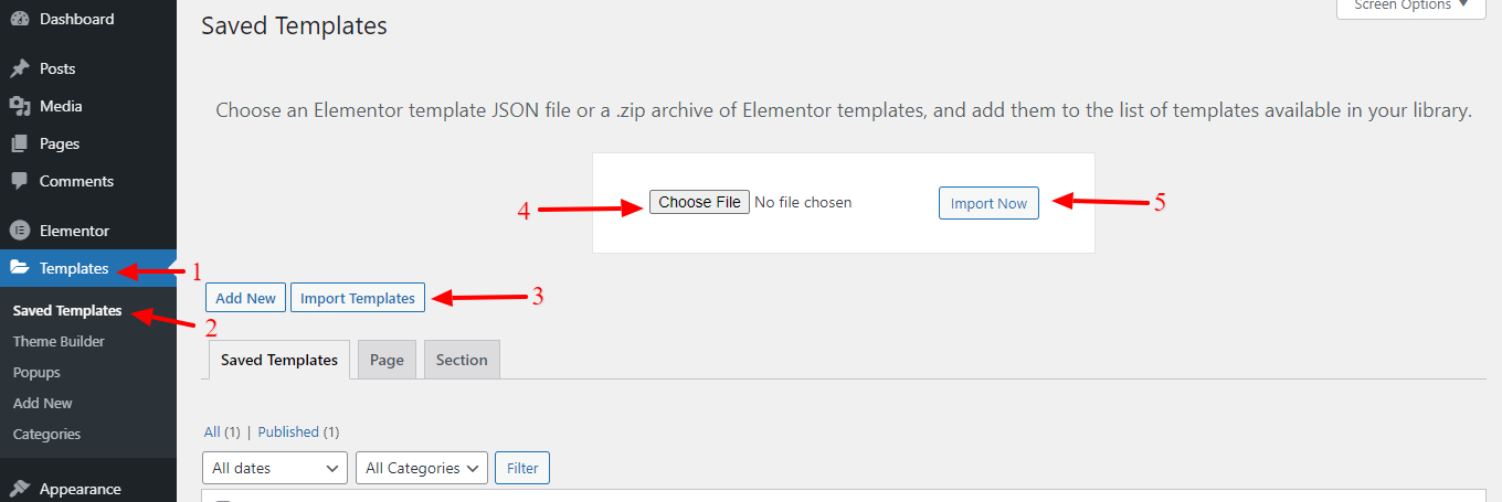 Elementor 사용 방법: 초심자를 위한 궁극 가이드 43 Import template