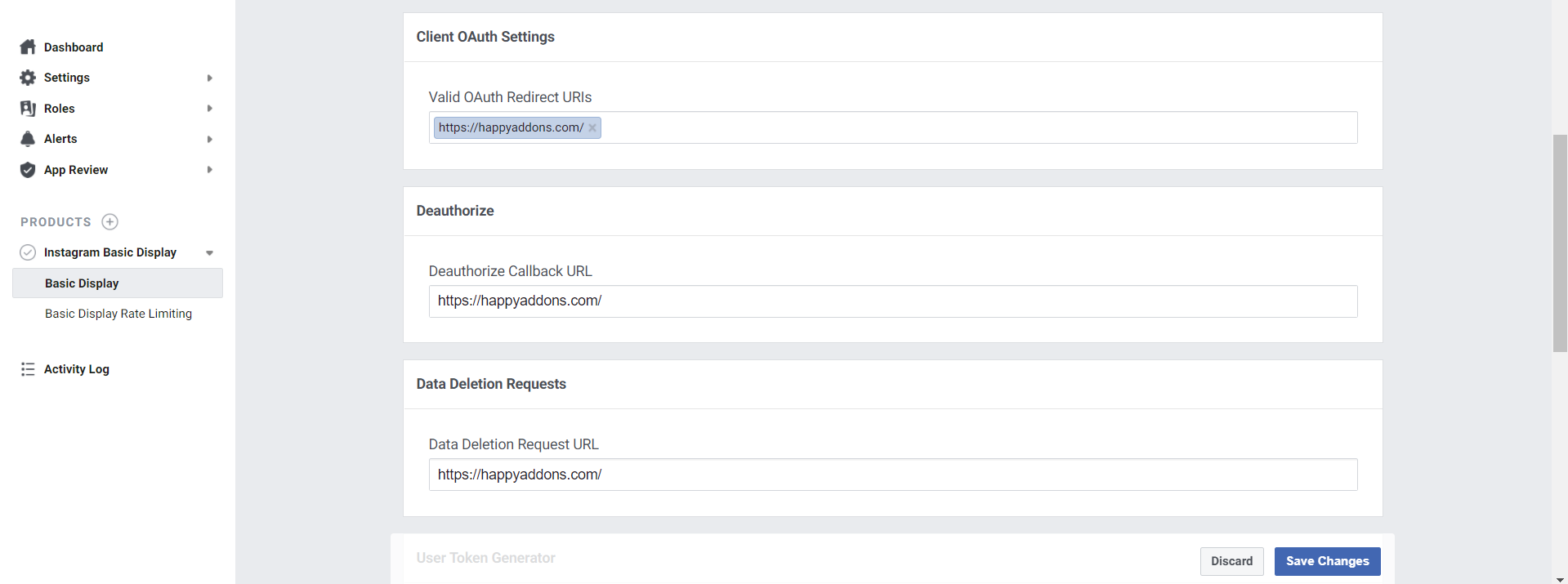 Comment générer un jeton d'accès Instagram 12 Client OAuth Settings