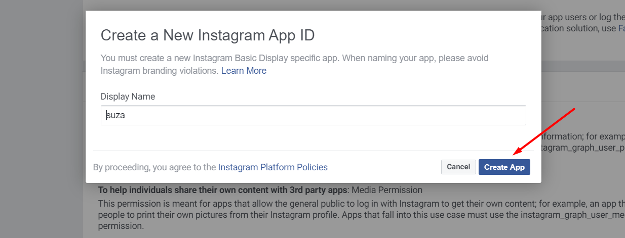 Comment générer un jeton d'accès Instagram 11 Click Create App Button