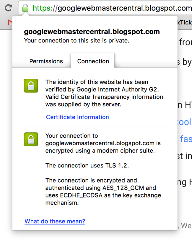 查看 SSL 证书时可以看到的信息类型示例——在本例中是 Google 的 Webmaster Central 博客。