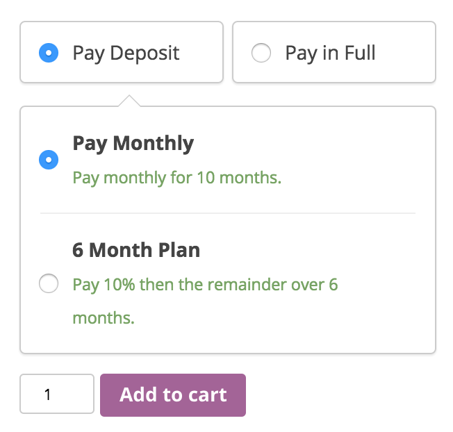 Consenti ai clienti di versare un deposito o pagare per intero un prodotto e solo sugli articoli che scegli.