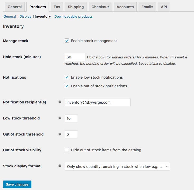 WooCommerce 庫存設置