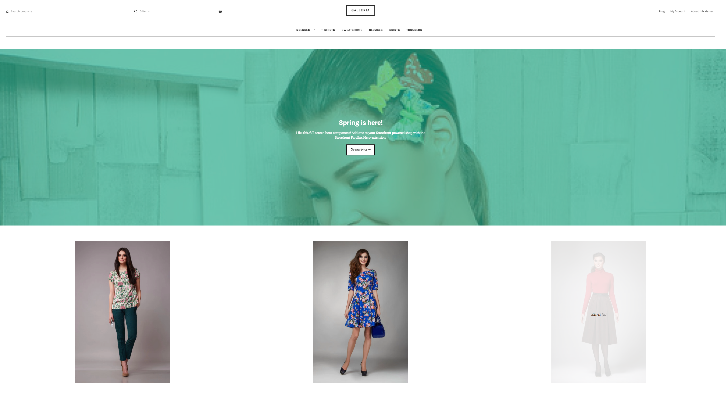 使用 Galleria 的 WooCommerce 演示商店的主页——加上 Storefront Powerpack