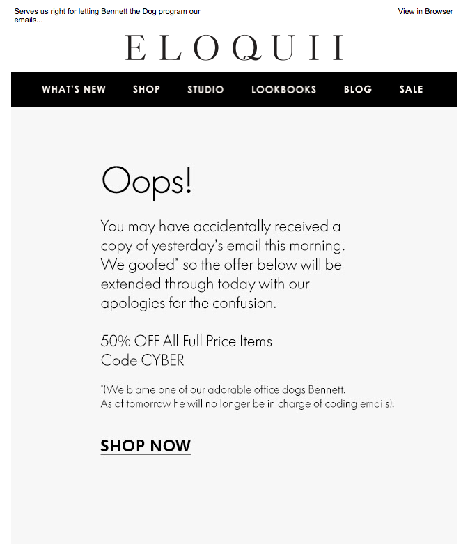 来自 Eloquii 的道歉邮件