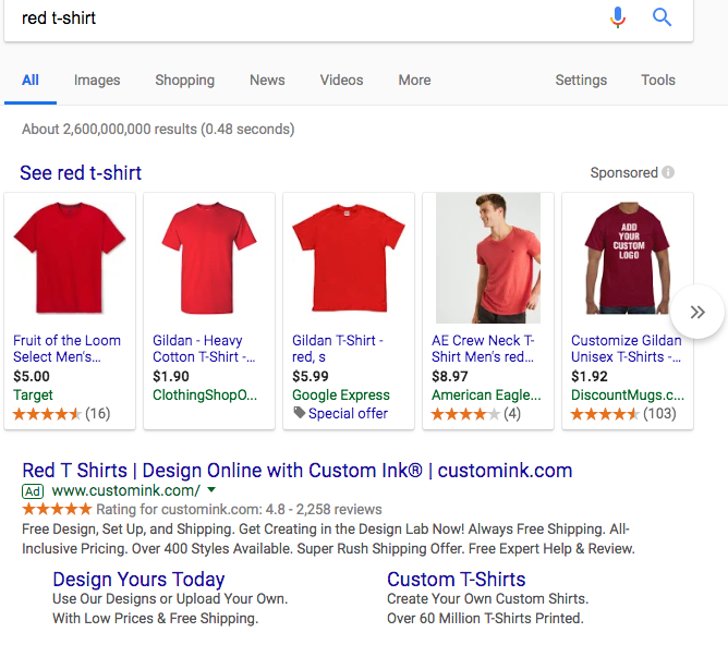 動作中のGoogleショッピング広告のスクリーンショット