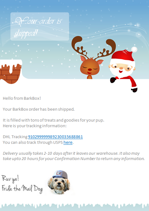 来自 BarkBox 的假日电子邮件示例