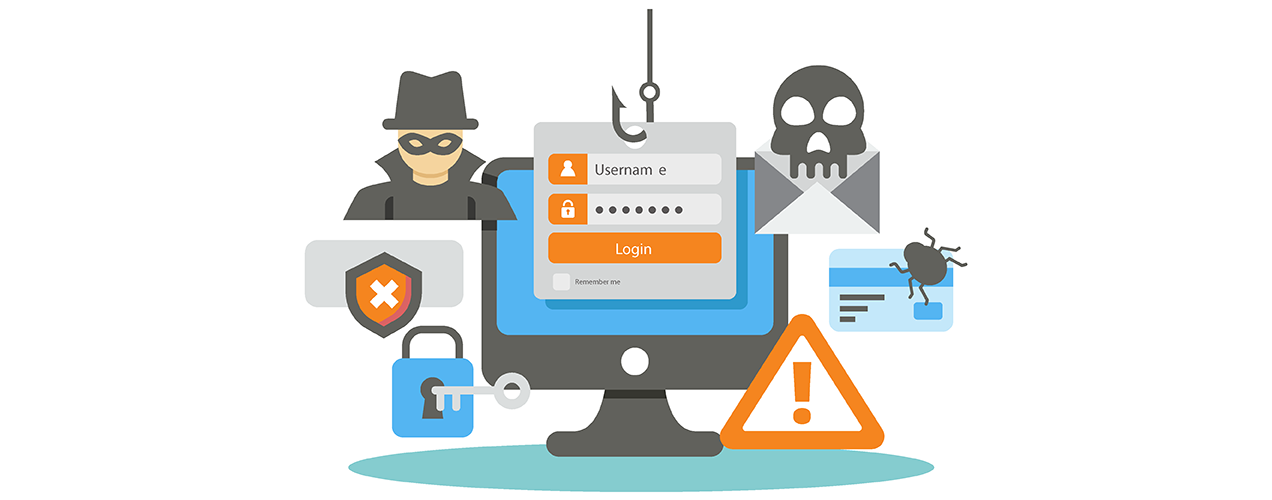 Abbildung der Sicherheit mit Symbolen, die Hacker, Fehlermeldungen und Sperren demonstrieren