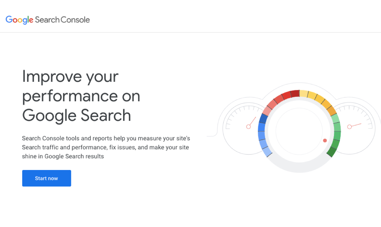 снимок экрана домашней страницы Google Search Console с кнопкой «Начать сейчас»