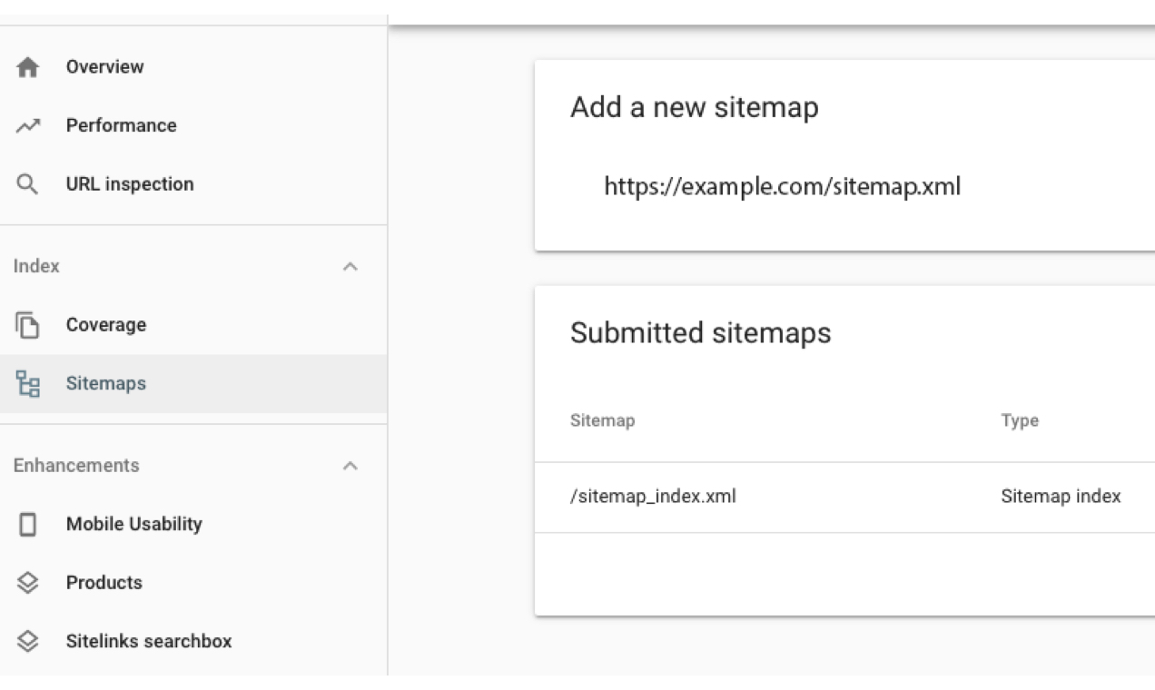 скриншот экрана карты сайта Google Search Console с добавленным URL
