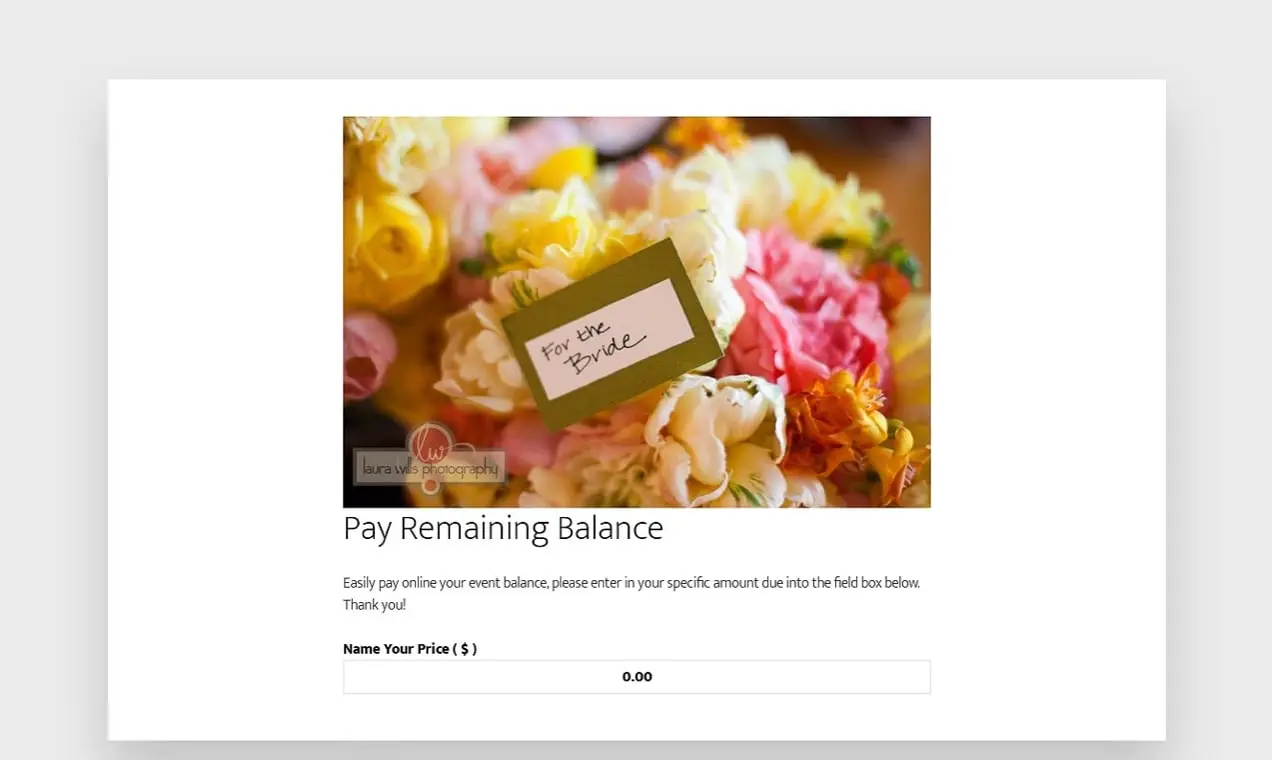 capture d'écran de Name Your Price utilisée pour payer une facture sur le site Poppy Floral