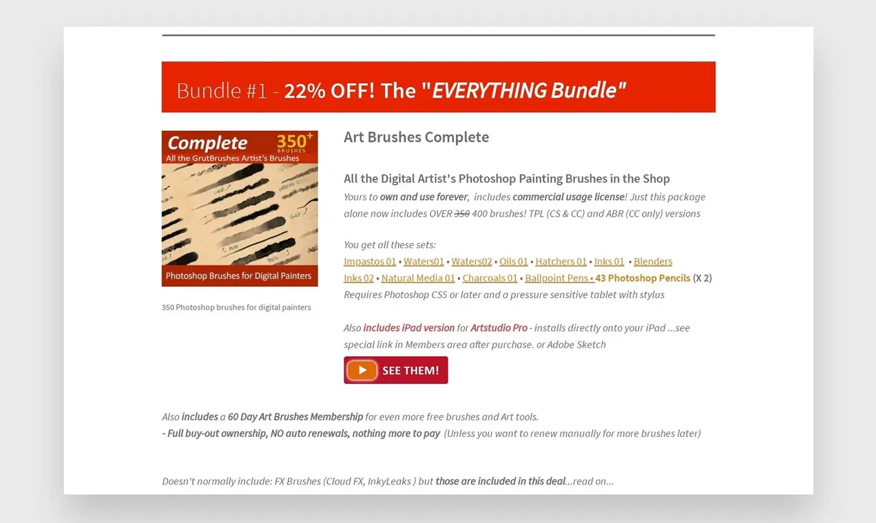 Captura de pantalla de Grut Brushes usando membresías de WooCommerce
