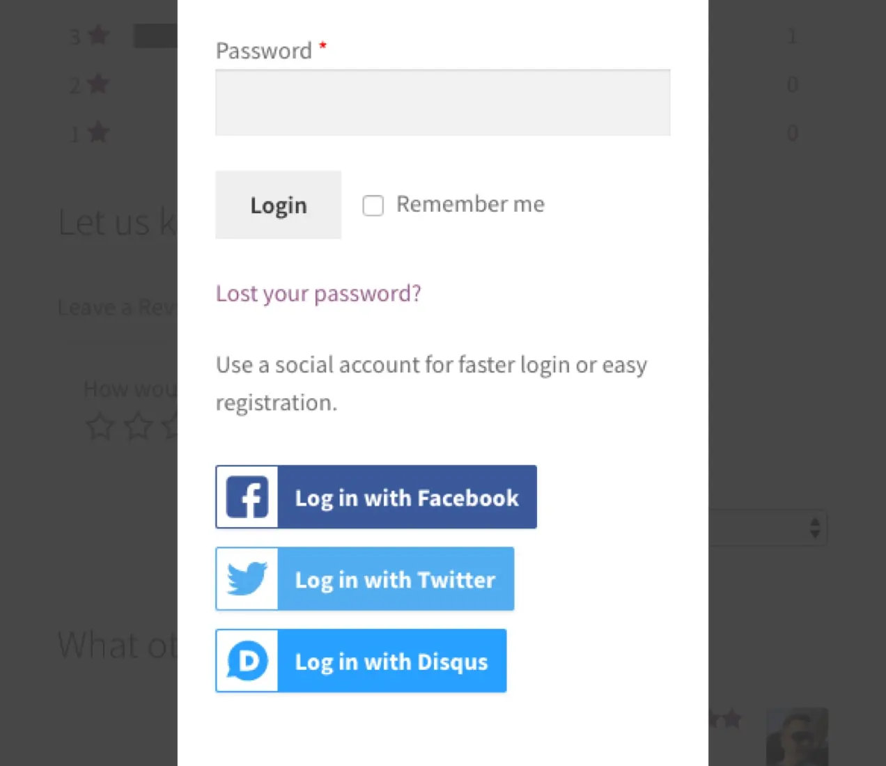 Invite de connexion sociale WooCommerce sur la page de connexion client