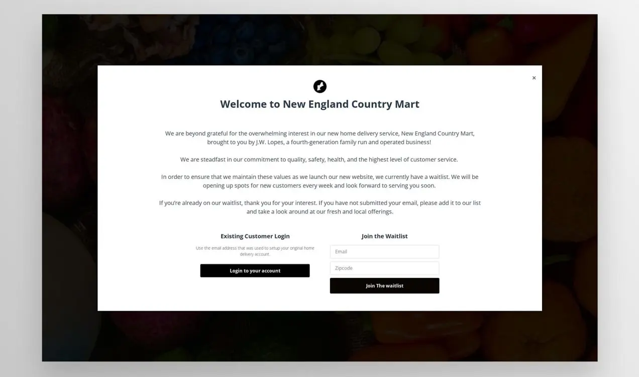 Всплывающее уведомление New England Country Mart