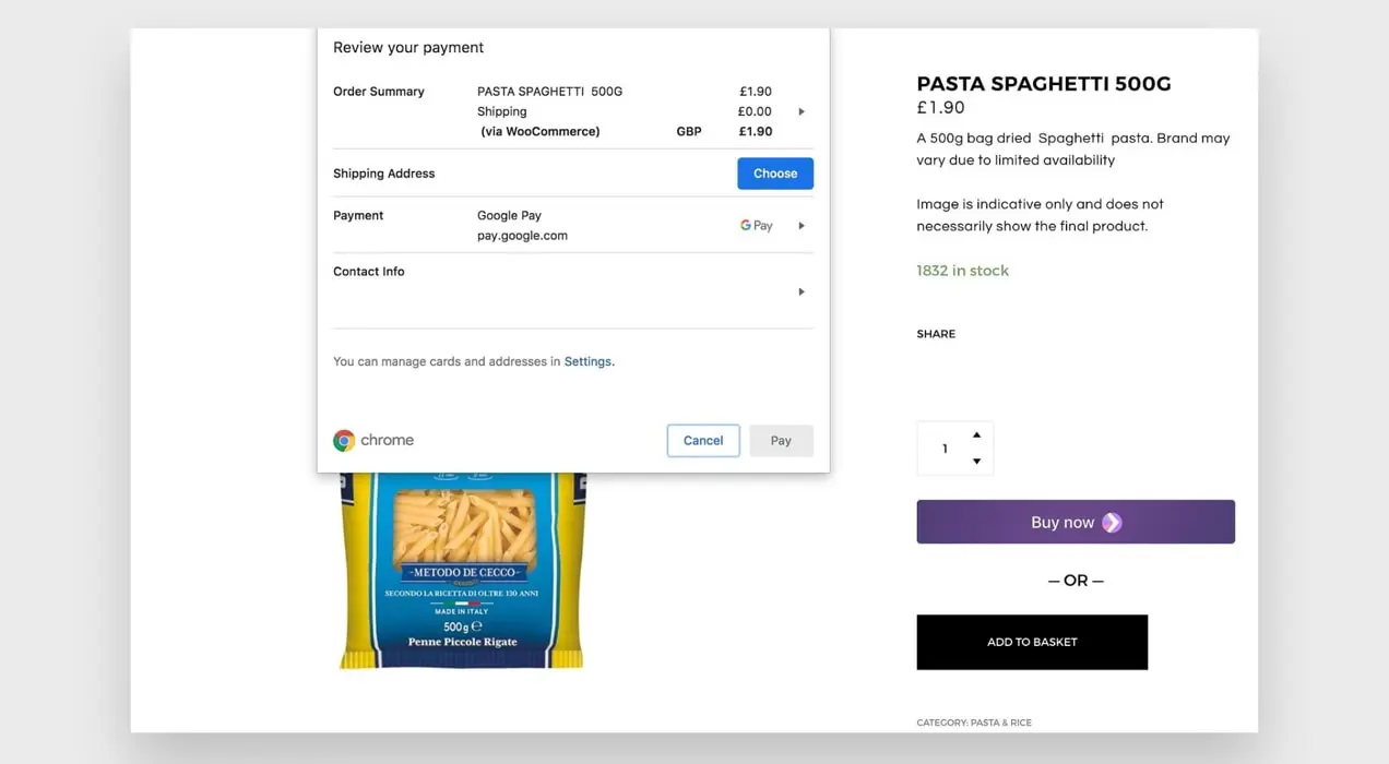 всплывающий вариант оплаты благодаря Stripe и Google Pay
