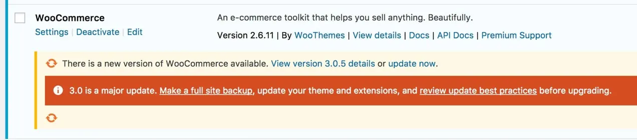 Atualização do WooCommerce no painel