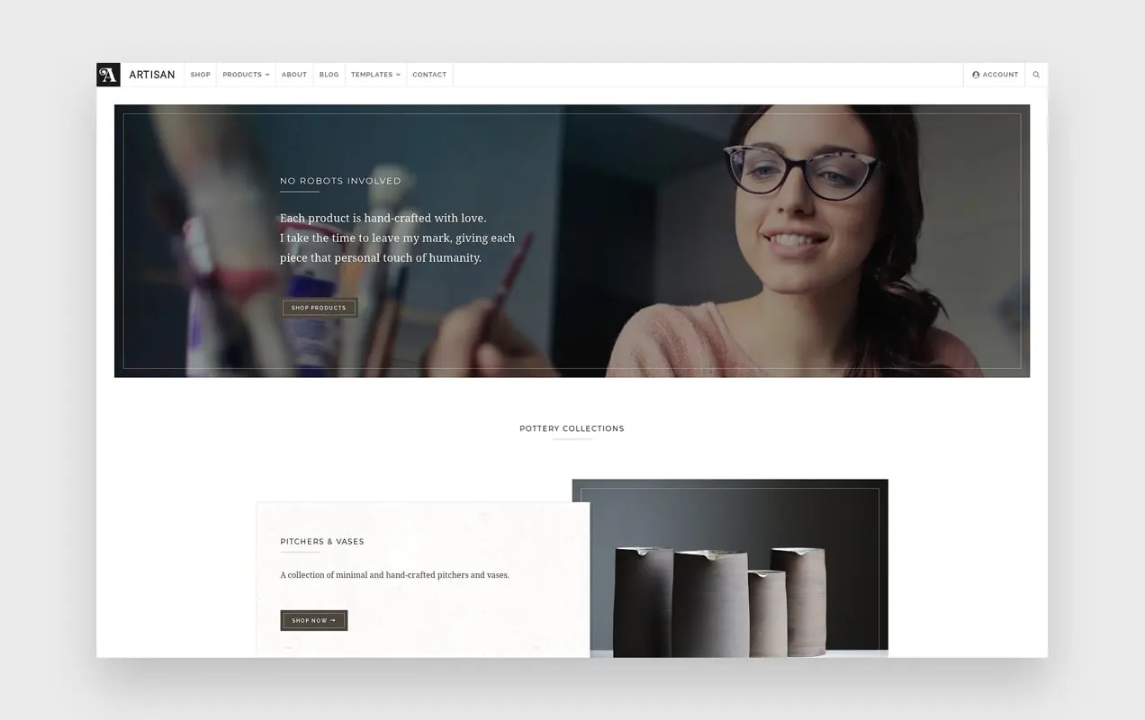 tema Artisan cu un aspect larg și stil minimalist