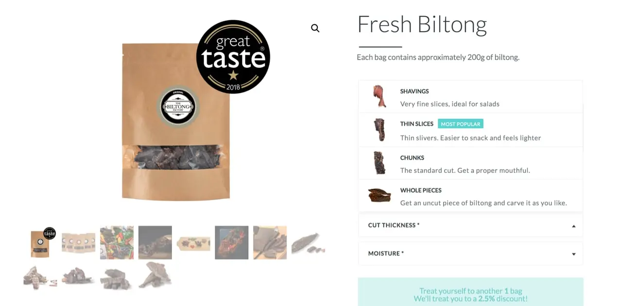Biltong-Produktoptionen
