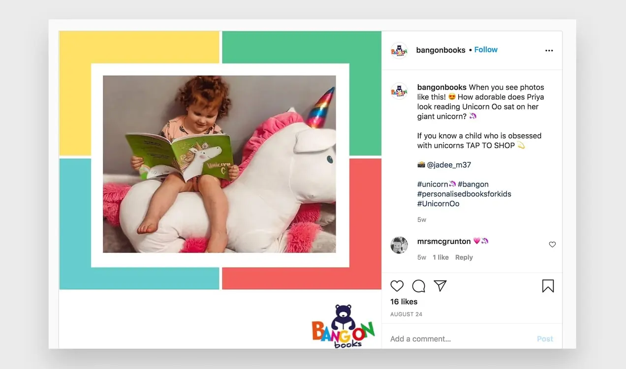 منشور على Instagram من Bang On Books يظهر طفلة تقرأ كتابها الجديد