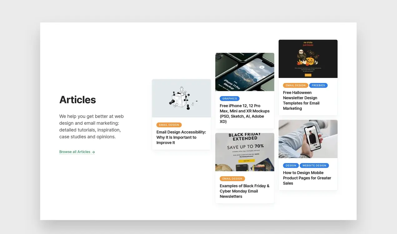 그들의 홈페이지에 있는 기사의 DesignModo 목록