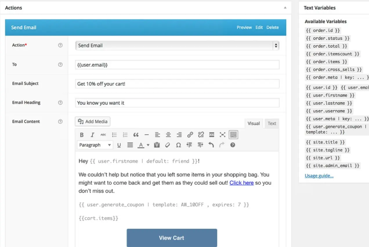 AutomateWoo créer un écran de messagerie