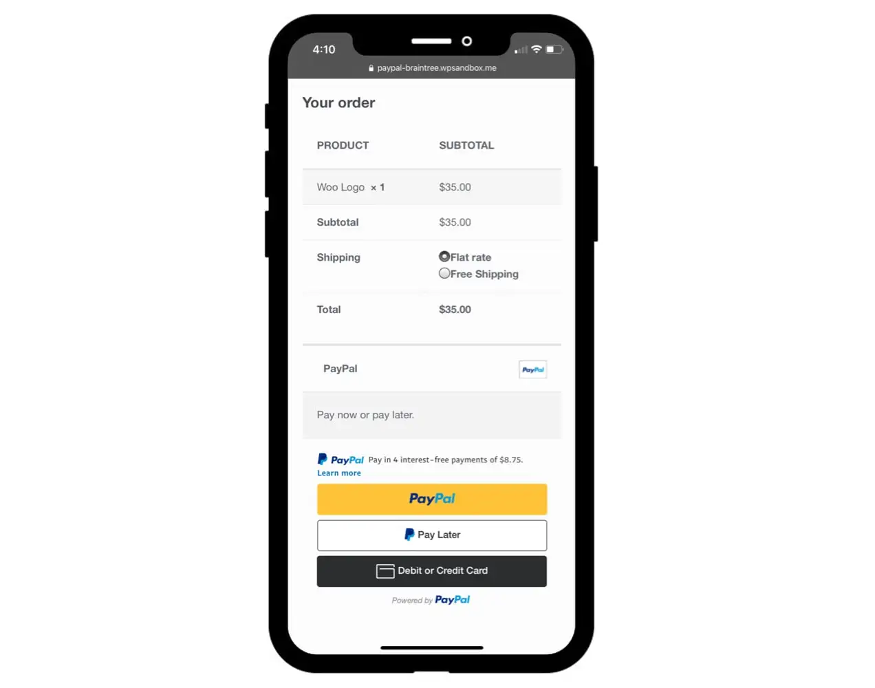 모바일 화면에서 PayPal 원클릭 결제