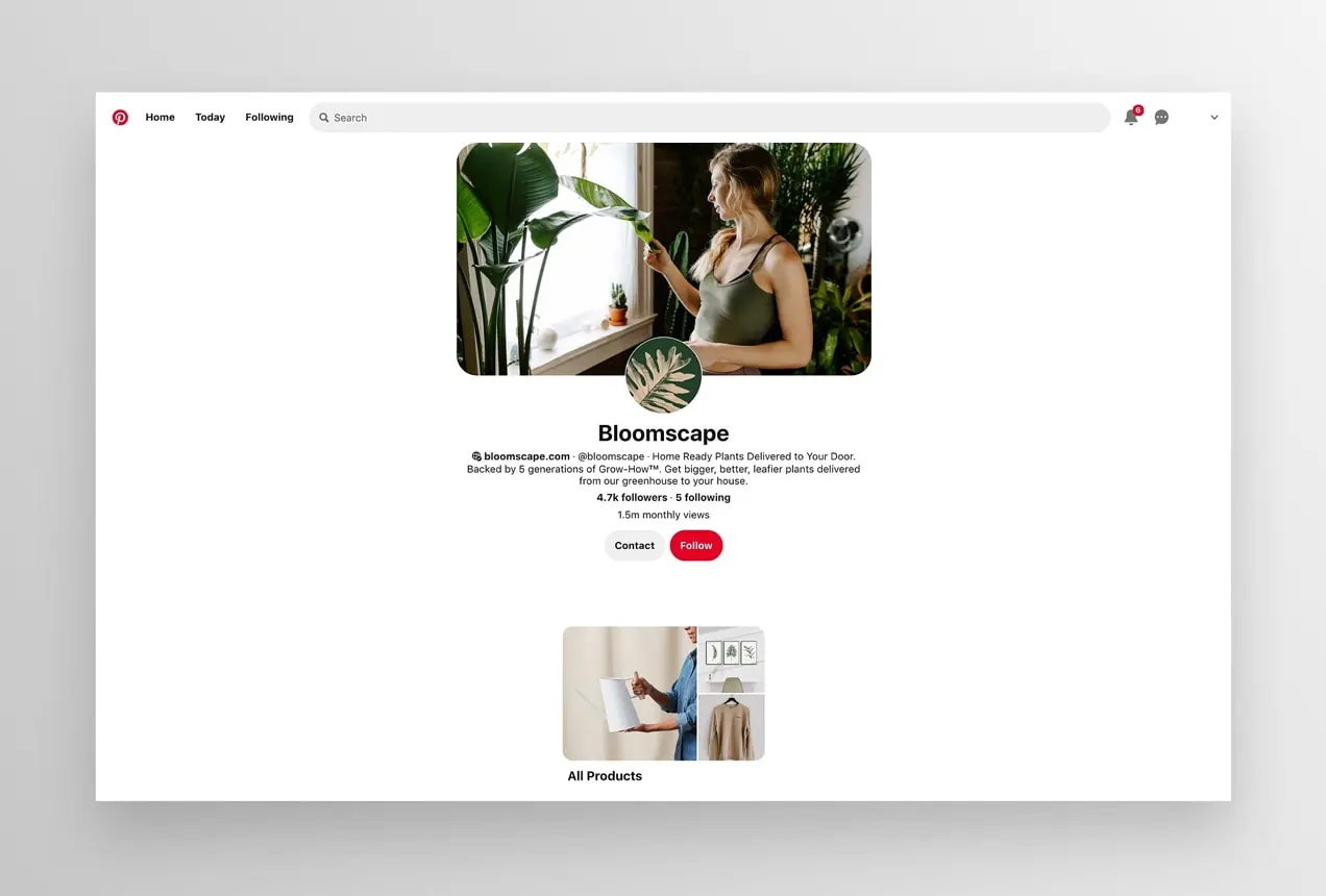 Onglet boutique Bloomscape Pinterest