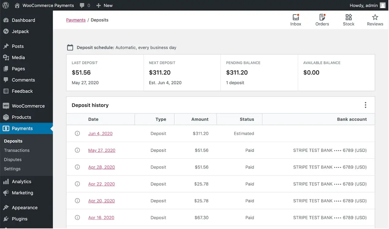 帶有 WooCommerce 付款的付款儀表板