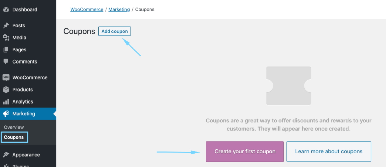 dashboard coupon all'interno di WooCommerce