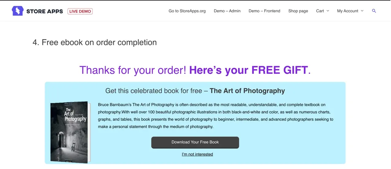 un eBook gratuito consegnato da WooCommerce Smart Coupon