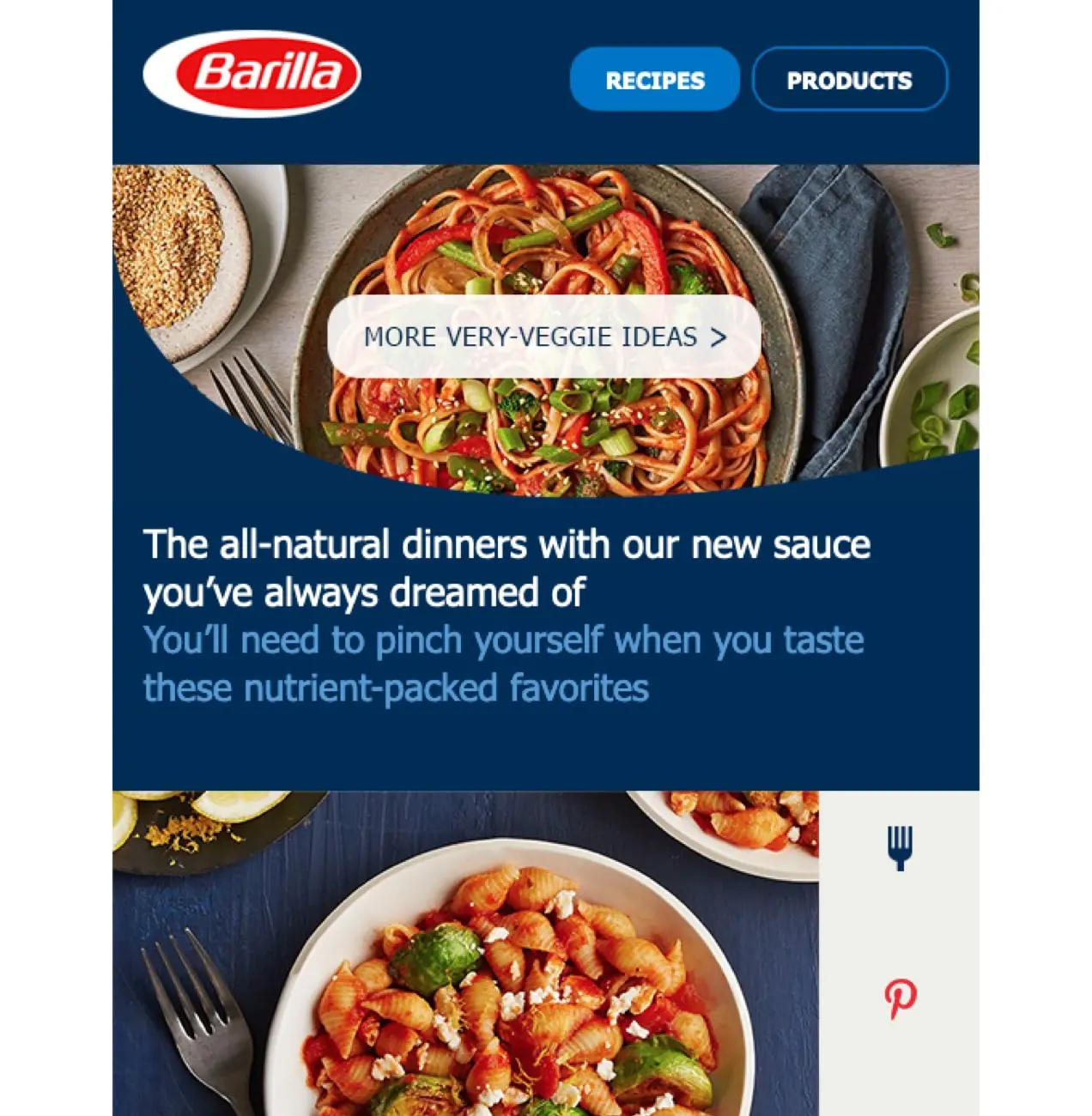 อีเมลจาก Barilla พร้อมสูตรอาหาร