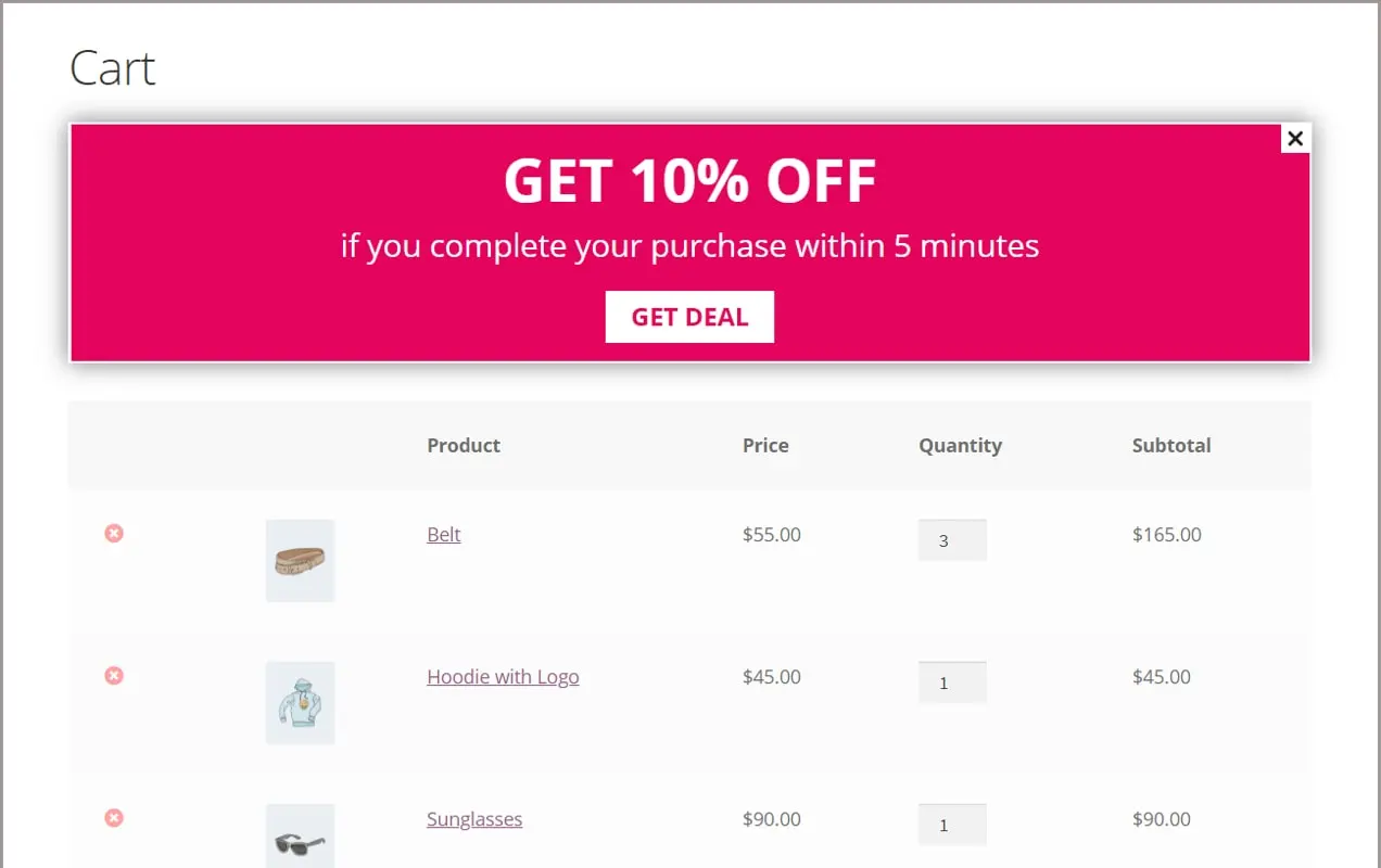 oferta especial mostrada na página de checkout