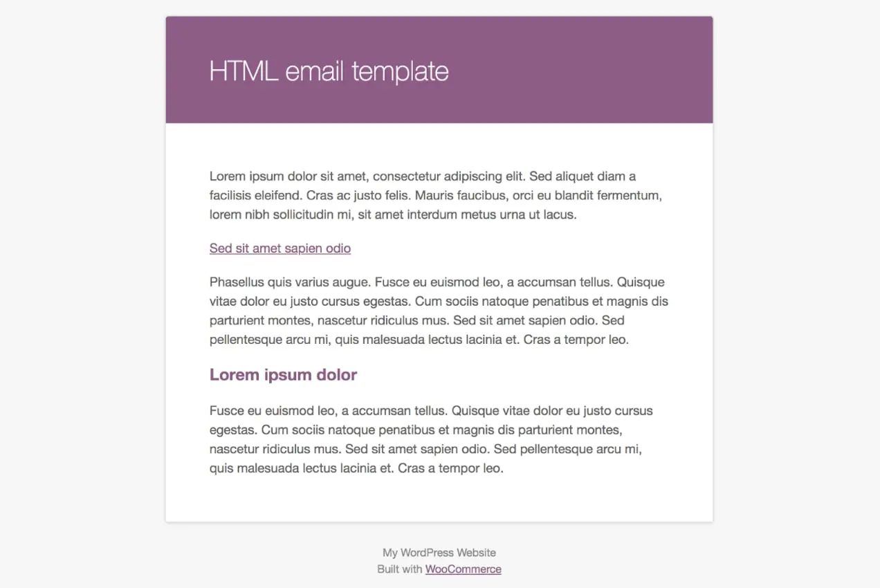 varsayılan WooCommerce HTML e-posta şablonu