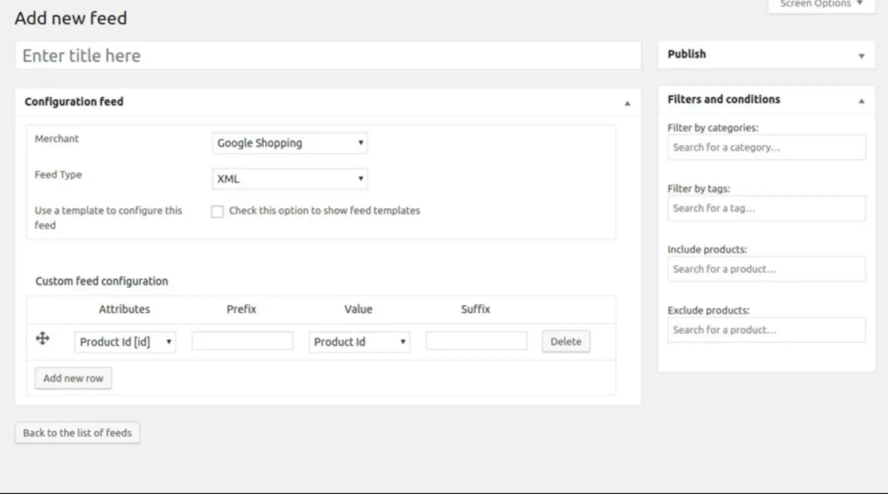 Configurar feed de produtos
