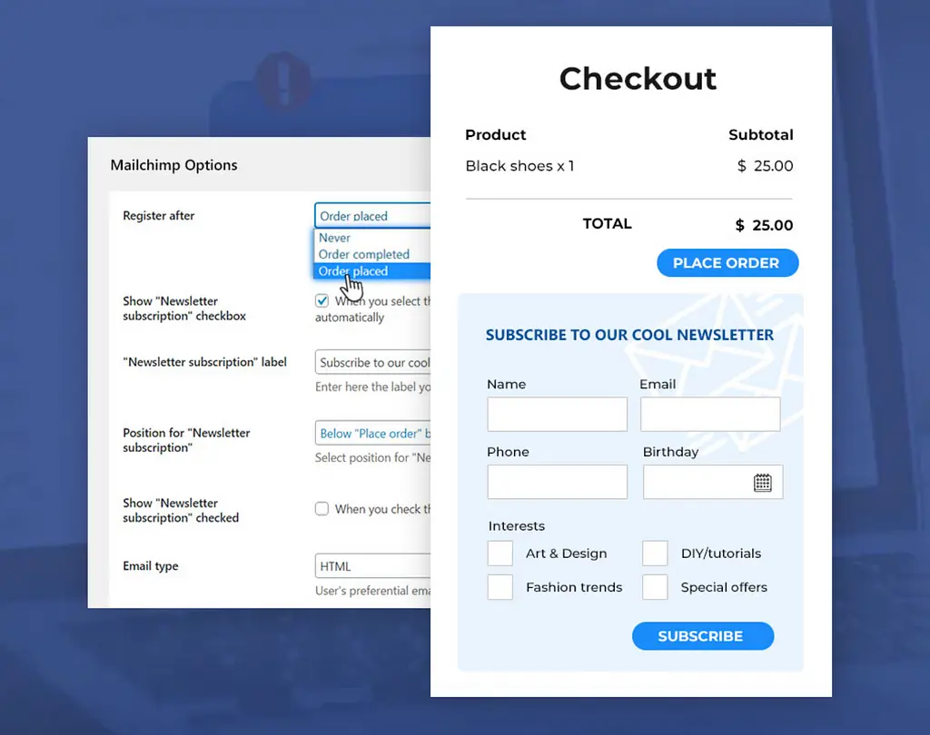 Configurações do YITH MailChimp