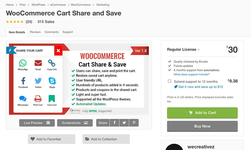 Compartilhamento e salvamento do carrinho WooCommerce