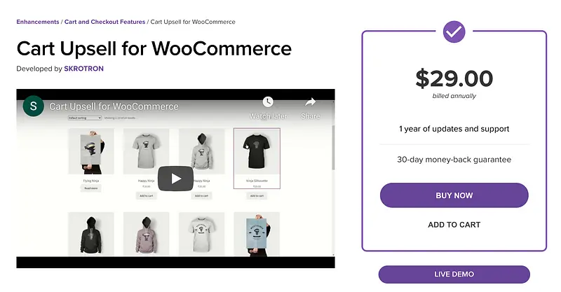 Upsell de carrinho para WooCommerce