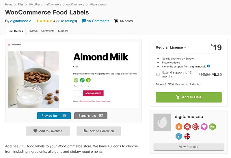 Etiquetas de alimentos WooCommerce