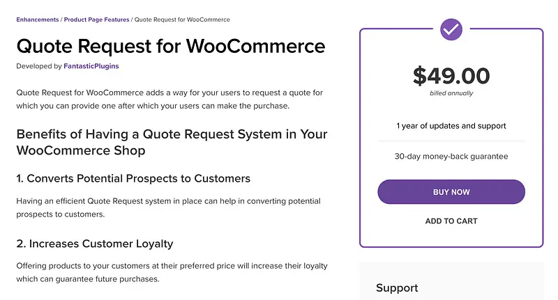 Pedido de cotação para WooCommerce