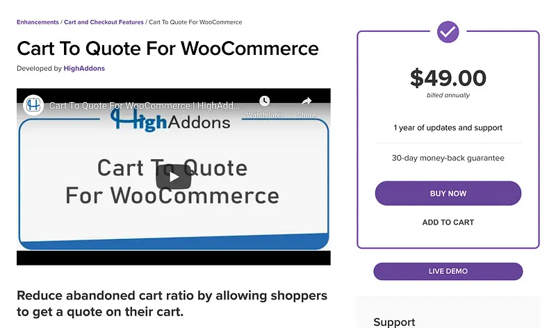 Carrinho para Cotação para WooCommerce