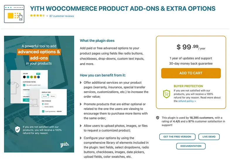 Complementos e opções extras de produtos YITH WooCommerce