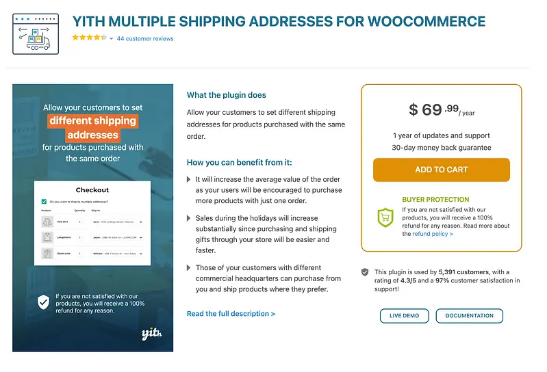 WooCommerce 的 YITH 多个送货地址