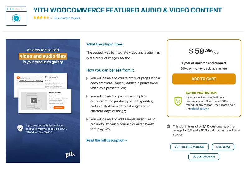 YITH WooCommerce 特色音频和视频内容插件