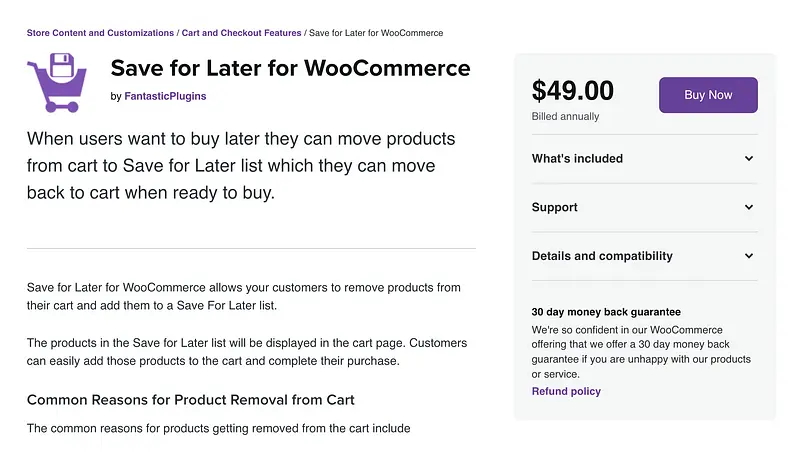 حفظ لاحقًا لمكوِّن WooCommerce الإضافي