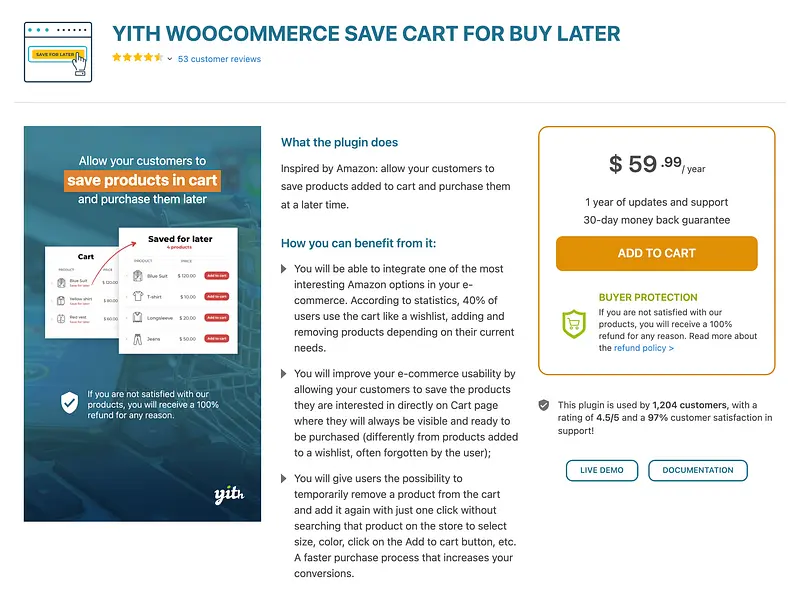YITH WooCommerce حفظ عربة الشراء لاحقًا البرنامج المساعد