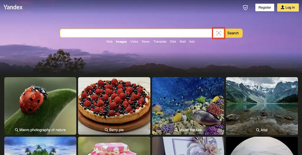 Pesquisa de imagens Yandex