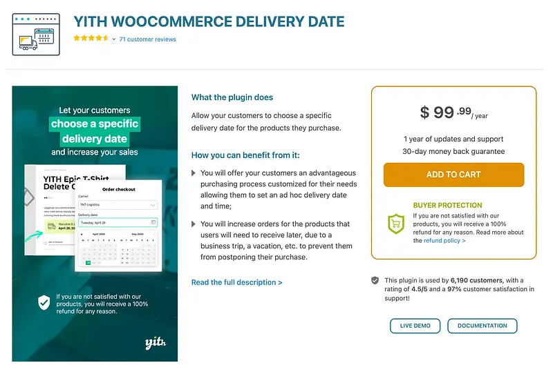 YITH WooCommerce 交货日期插件