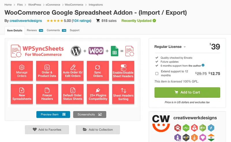 WooCommerce Google 电子表格插件插件