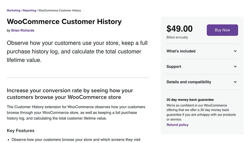 Plugin de histórico do cliente WooCommerce