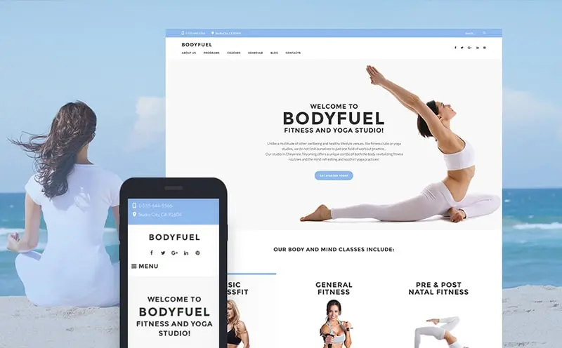 BodyFuel fitness e yoga tema WordPress