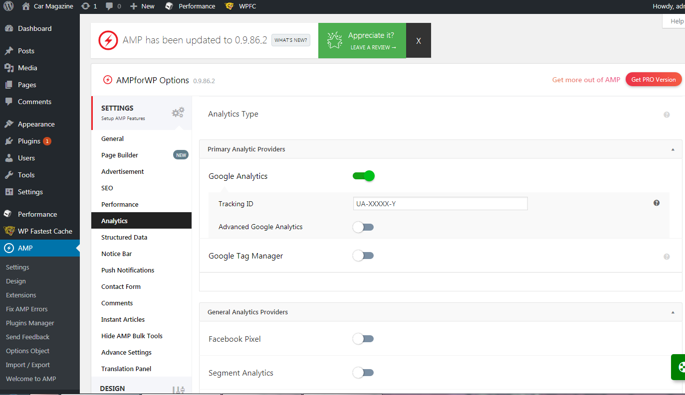 AMP لتحليلات WordPress